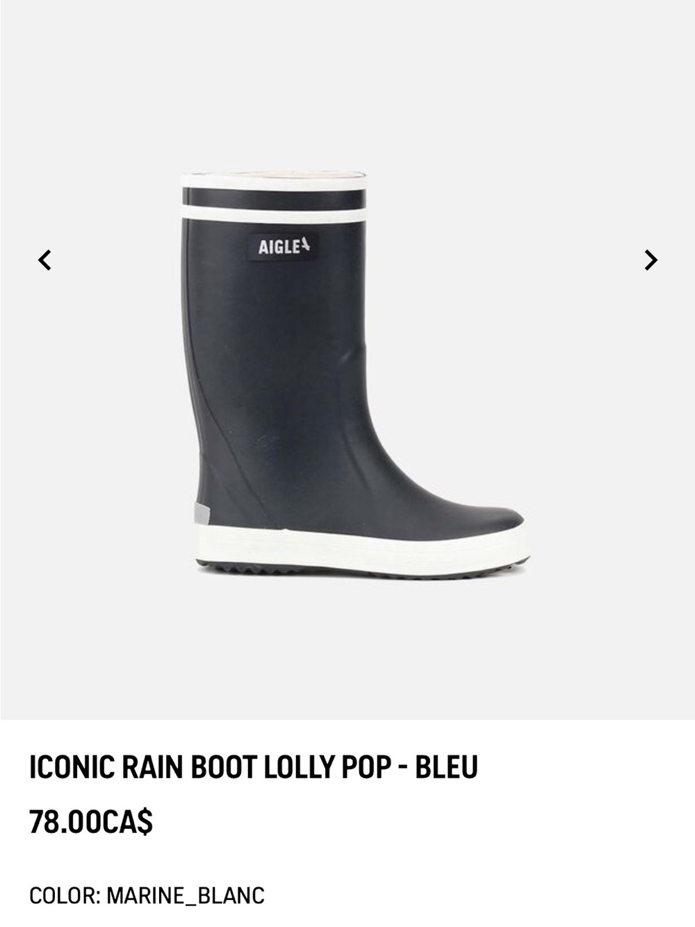 Aigle Iconic Rainboots in Navy / Lolly Pop - Bleu size 13c or euro 31 NEW!
